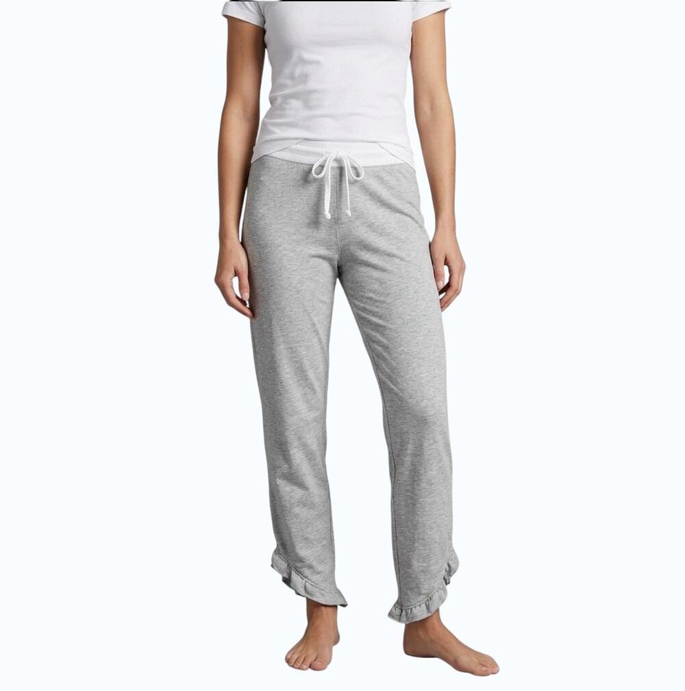 Ink Love & Peace Ruffle Tie Cropped Wide Leg Jogger Gray Women Medium NWT